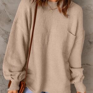NWT women's tan pocketed boho soft sweater size-L